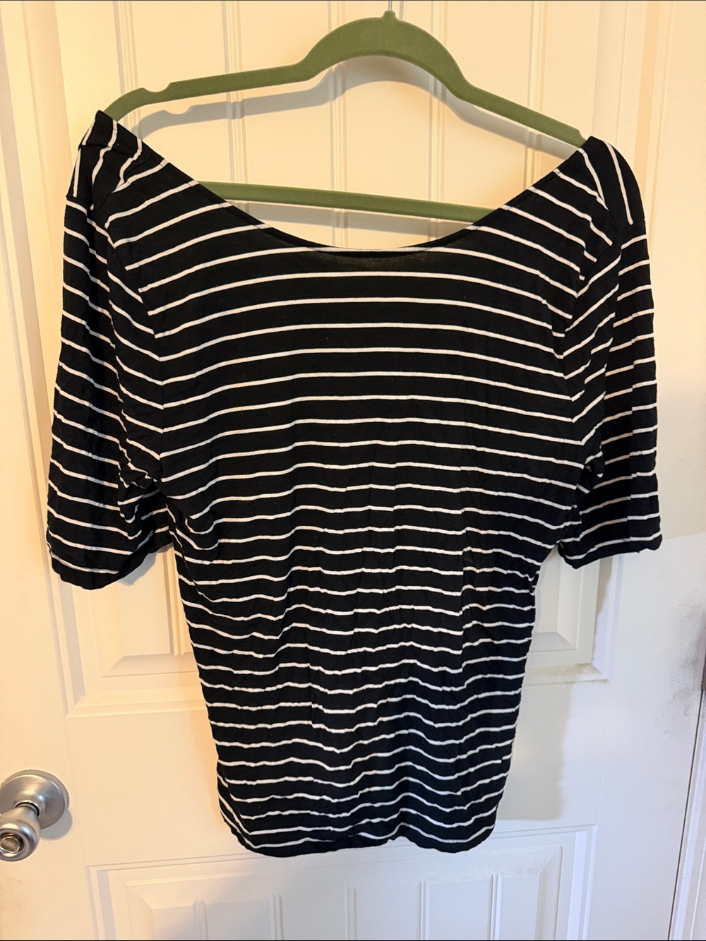 A New Day Black and White Striped Scoop Neck Tee